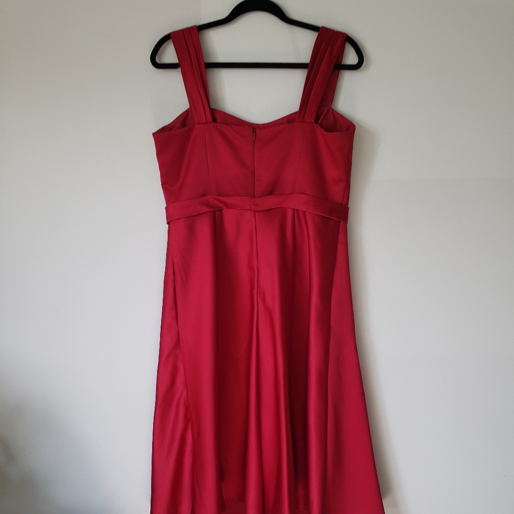 David's Bridal Satin Wide Strap Tea Length Dress - Picture 7 of 8